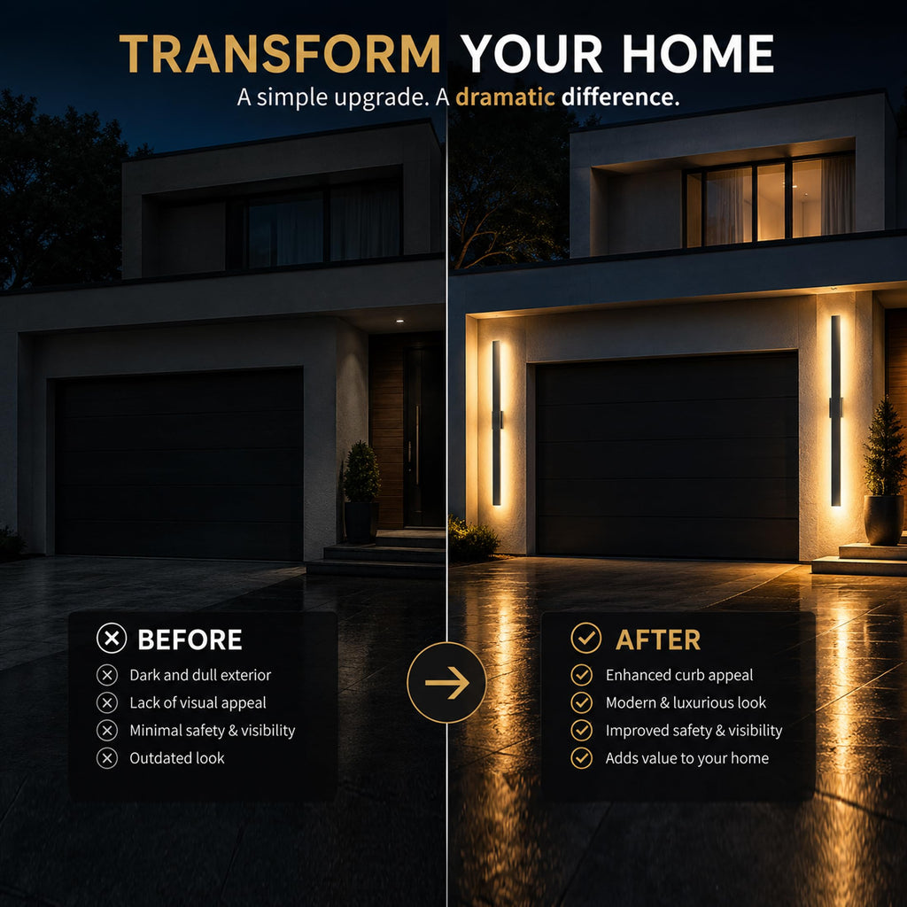 2Pack Modern Outdoor Wall Lights Dimmable, 23.6" Linear Led Exterior Wall Light, 3CCT, Aluminum& PC, IP65-Waterproof