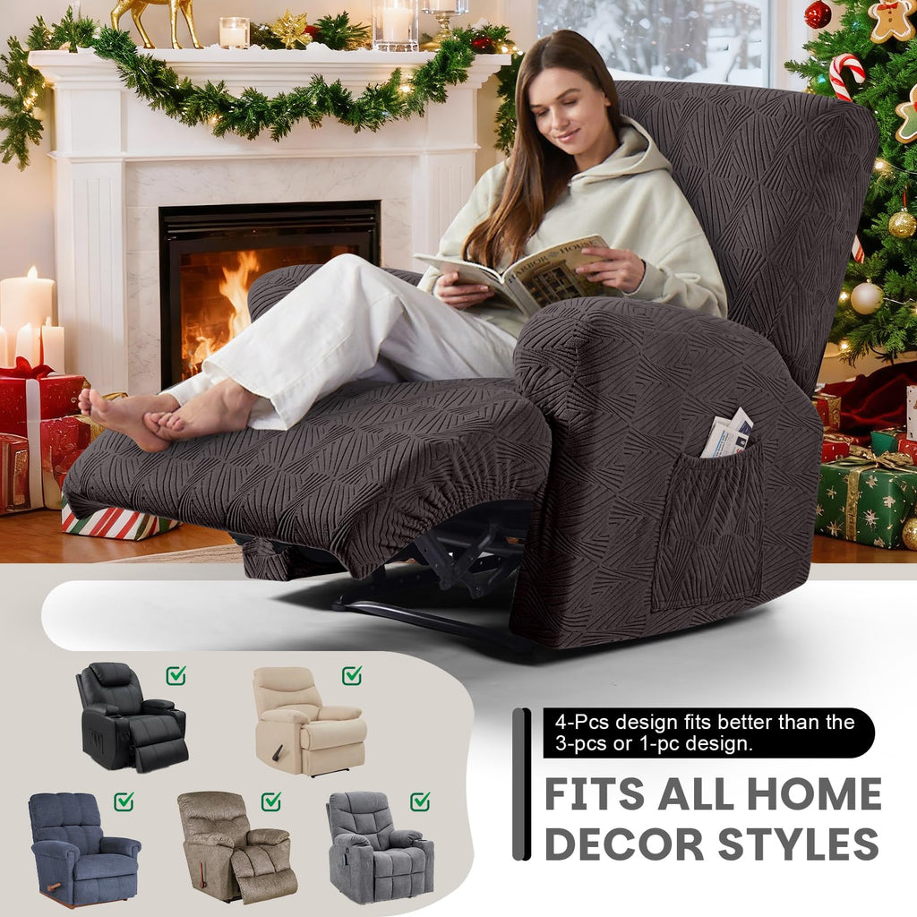 Stretch Recliner Chair Covers, 4-Pieces Slipcover, Chocolate