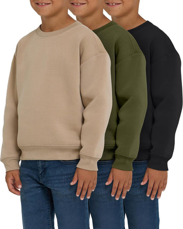 3 Pack Boys Sweatshirts Long Sleeve Boy Crewneck Relaxed Soft Essentials Teen Pullover Sweaters For Youth Kids