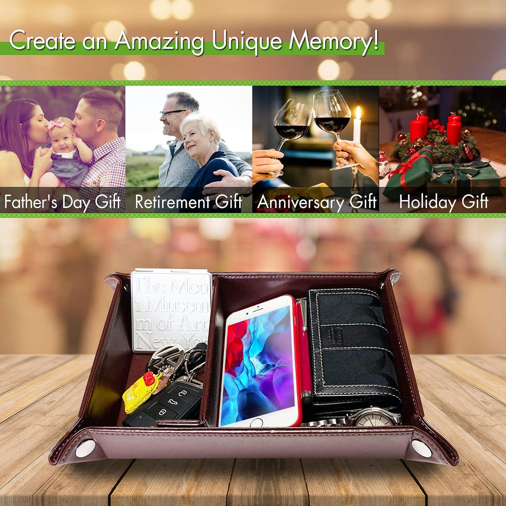 Valet Tray for Men and Women - PU Leather Nightstand Organizer with Desk Catchall Tray, Dresser Box for Keys, Jewelry