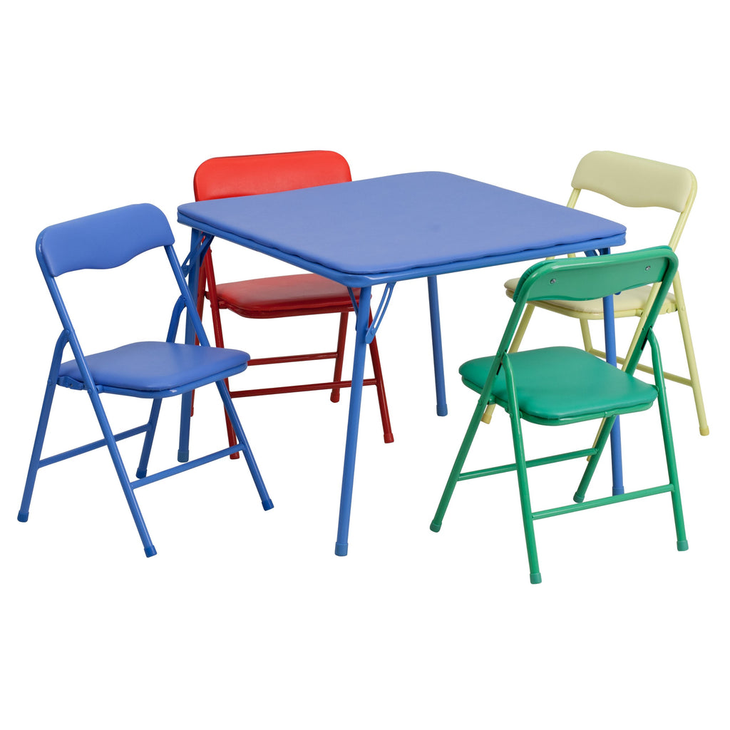 Mindy Kids 5-Piece set Folding Square Table and Chairs Set for Daycare and Classrooms, Children's Activity Table and