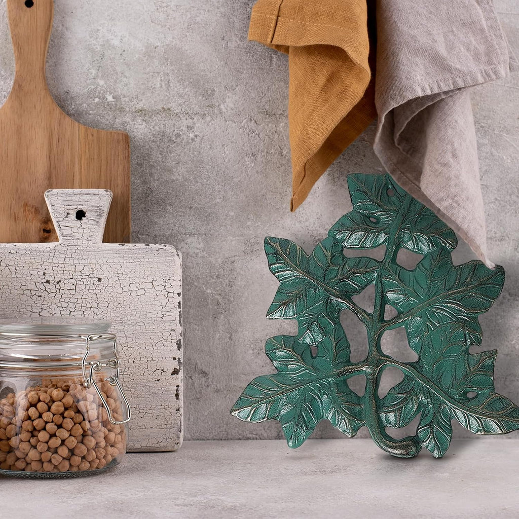 Cast Iron Trivet, Decorative Leaf Metal Trivets Rustproof Holder Rack for Hot Dishes and Pans