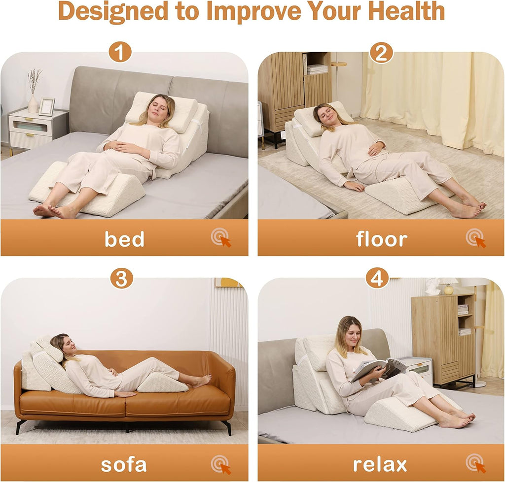 5pcs Orthopedic Bed Wedge Pillow Set for After Surgery, Adjustable Memory Foam for Back Neck & Leg Pain Relief