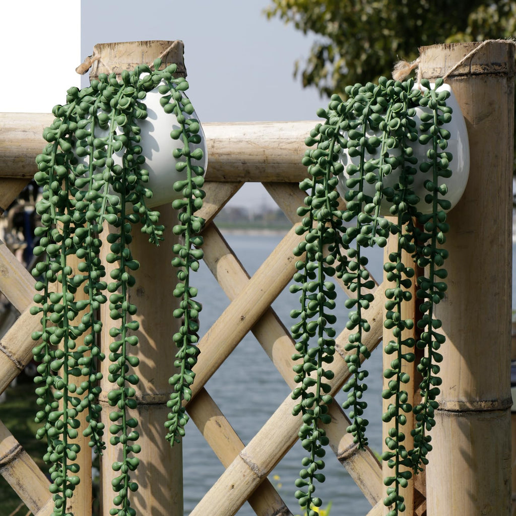Artificial Hanging String of Pearls Plants in Pots, 2 Pack for Decor