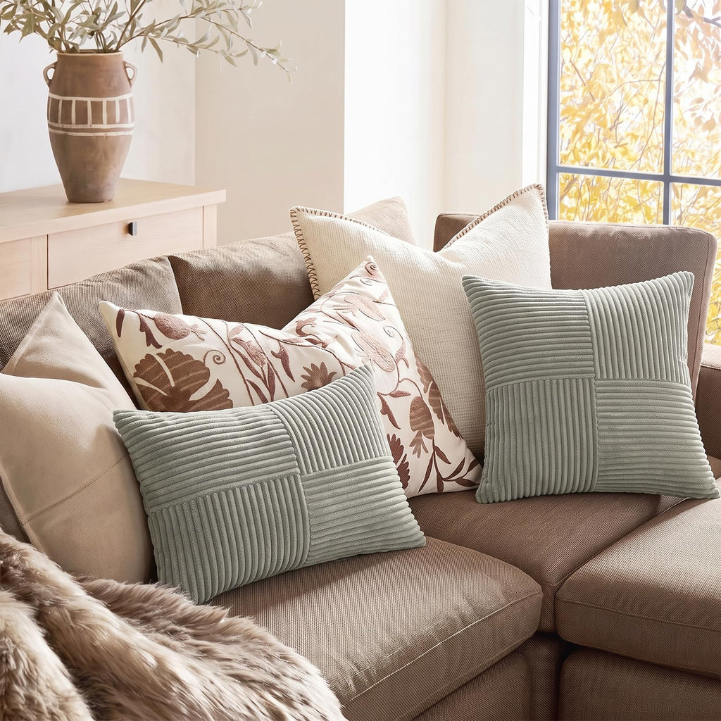 Grey Lumbar Decorative Throw Pillow Covers 16x28 Inch Couch Bed Sofa, Rustic Farmhouse Boho Home Decor, Soft Striped