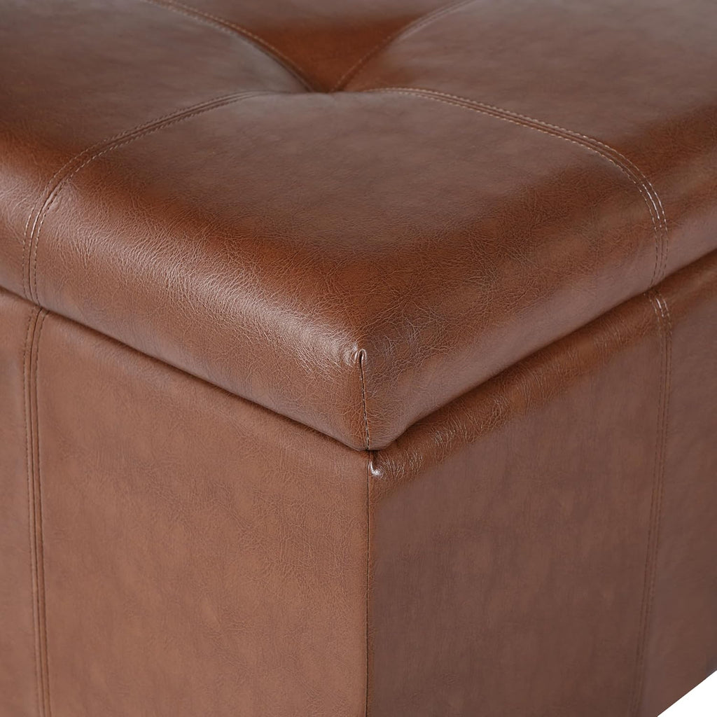 Anivia Faux Leather Square Storage Ottoman Coffee Table, Wooden Ottoman with Storage, Entryway Modern Square
