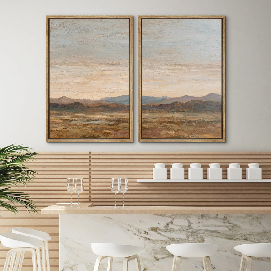 Framed Canvas Print Wall Art Set Soft Earth Tone Mountain Landscape Illustration Modern Art Minimalism Decorative