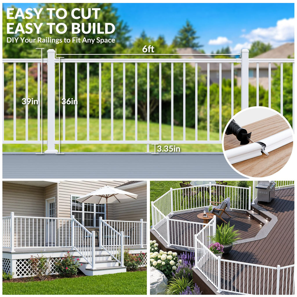 36 in x 6 ft Modular Aluminum Porch and Deck Railing Kit, White