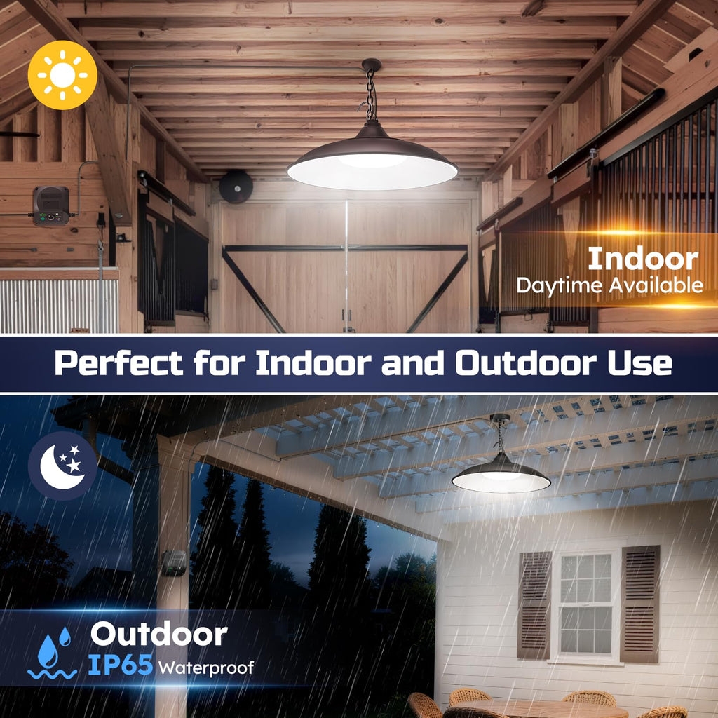 Solar Shed Lights Indoor Outdoor, Motion Sensor Pendant Light Daytime Available with Remote & Button Control