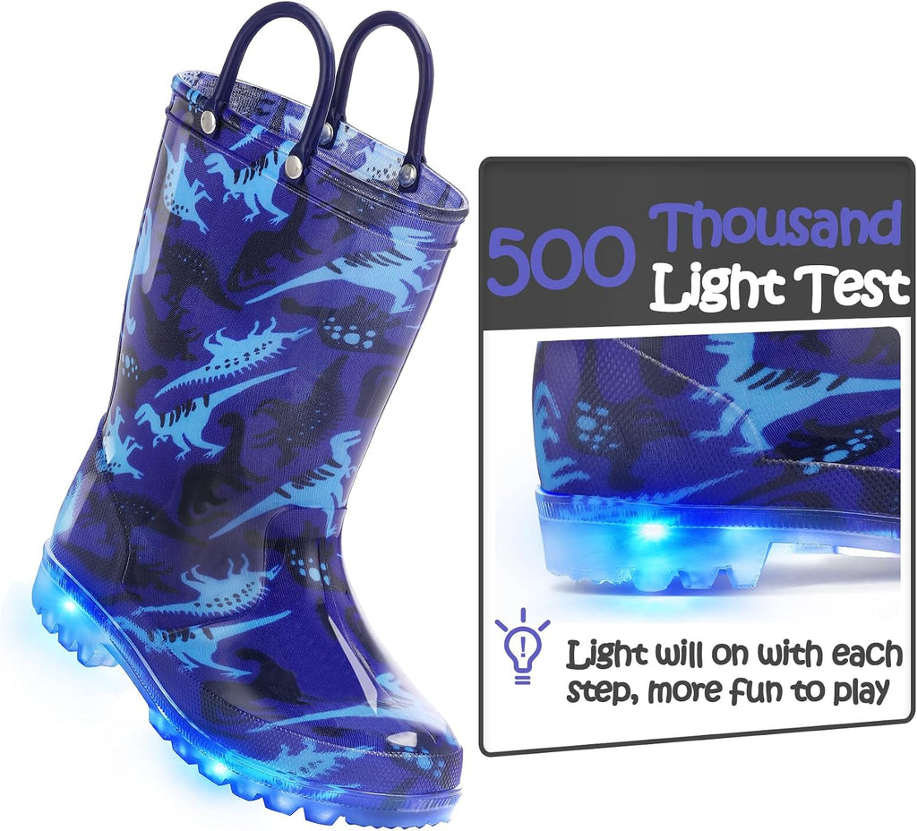 Kids Rain Boots Boys Girls Light up Boots with Easy-on Handles