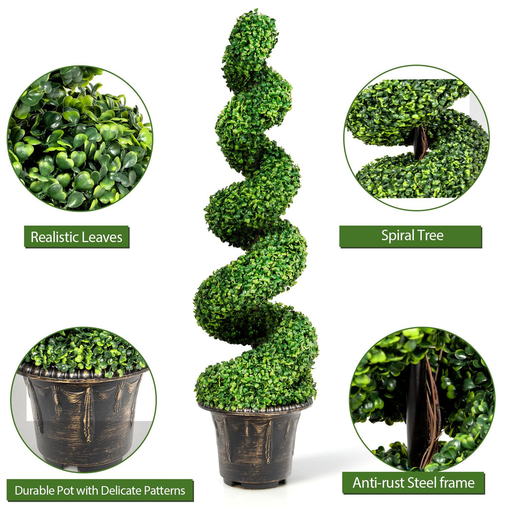 4 Ft Artificial Boxwood Spiral Topiary Tree, Fake Greenery Plants for Indoor or Outdoor