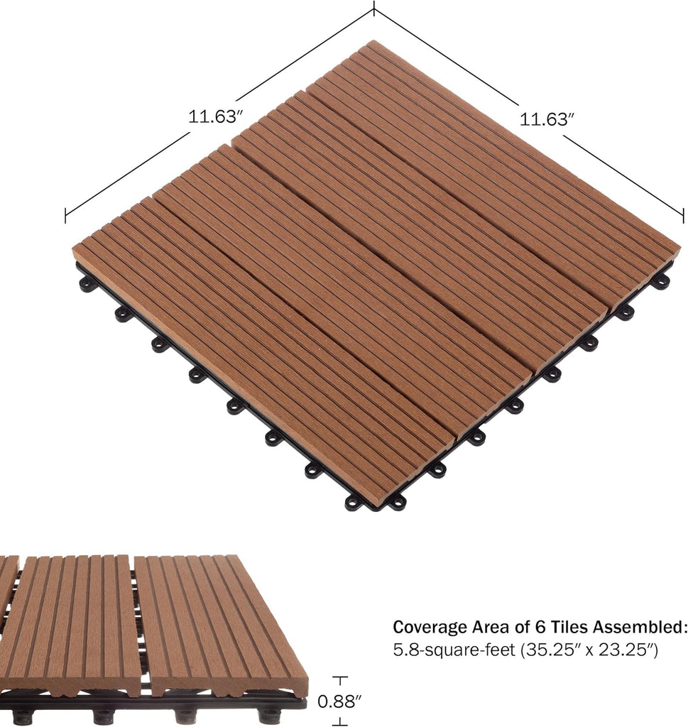 Interlocking Deck Tiles - 6-Pack 11.6-in Wood Plastic Composite All-Weather Outdoor Flooring Balcony Poolside or Patio