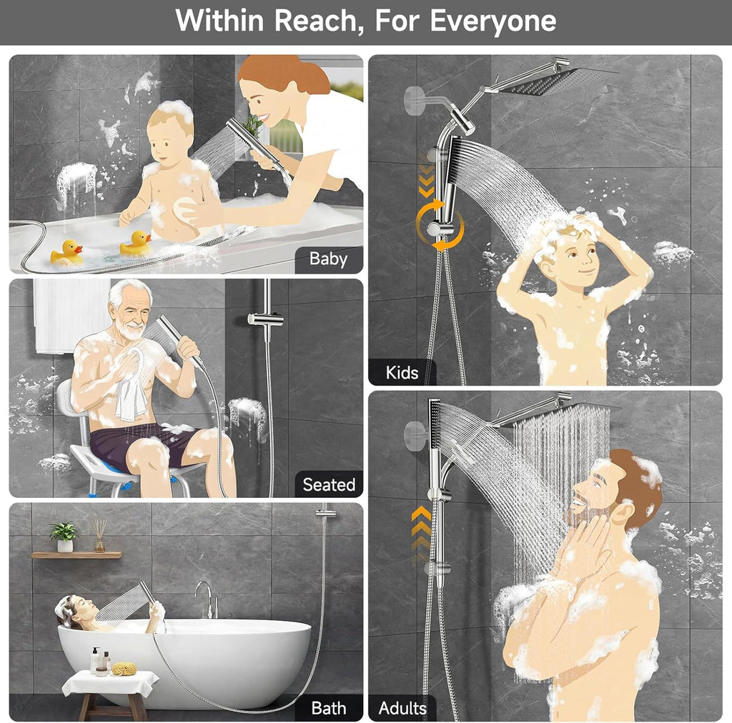 All Metal 10" Shower Head with Handheld, Luxurious Square Double Rain Shower Heads,Power Wash Wand,Dual High Pressure