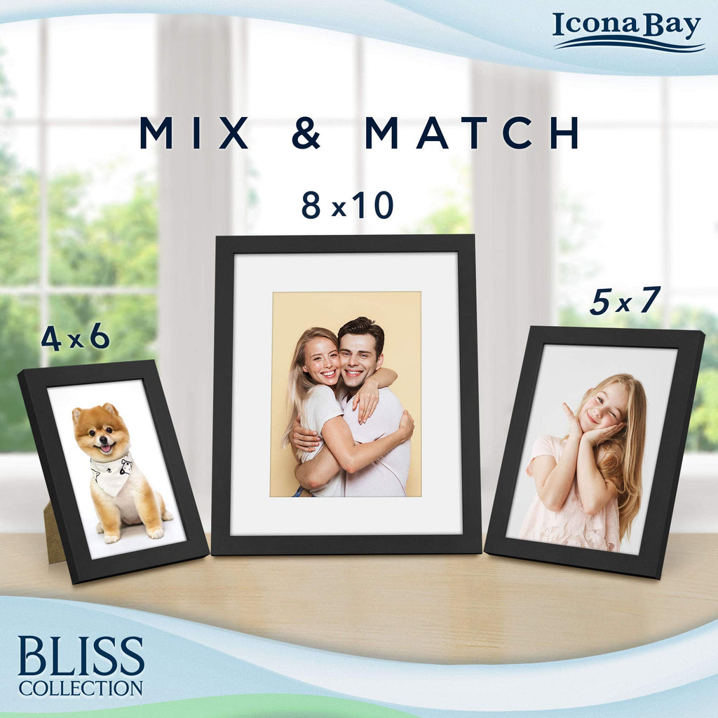 5x7 Picture Frames - Black, 12 Pack - Modern Style Engineered Wood Frames - Table Top or Wall Mount - Bliss Collection