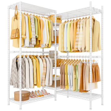 E4L L-shaped Clothing Rack for Corner, Heavy-Duty Freestanding Garment Rack, Metal Clothes Storage Organizer System