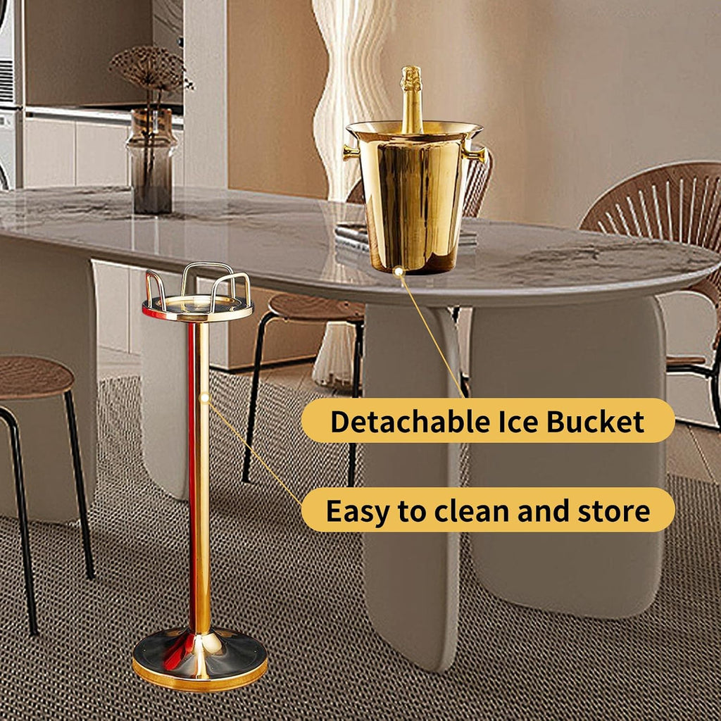 Gold Ice Bucket with Stand, large Champagne Ice Bucket 1.32 gal, Stainless Steel Ice Bucket, 3Ft Tall Ice Bucket