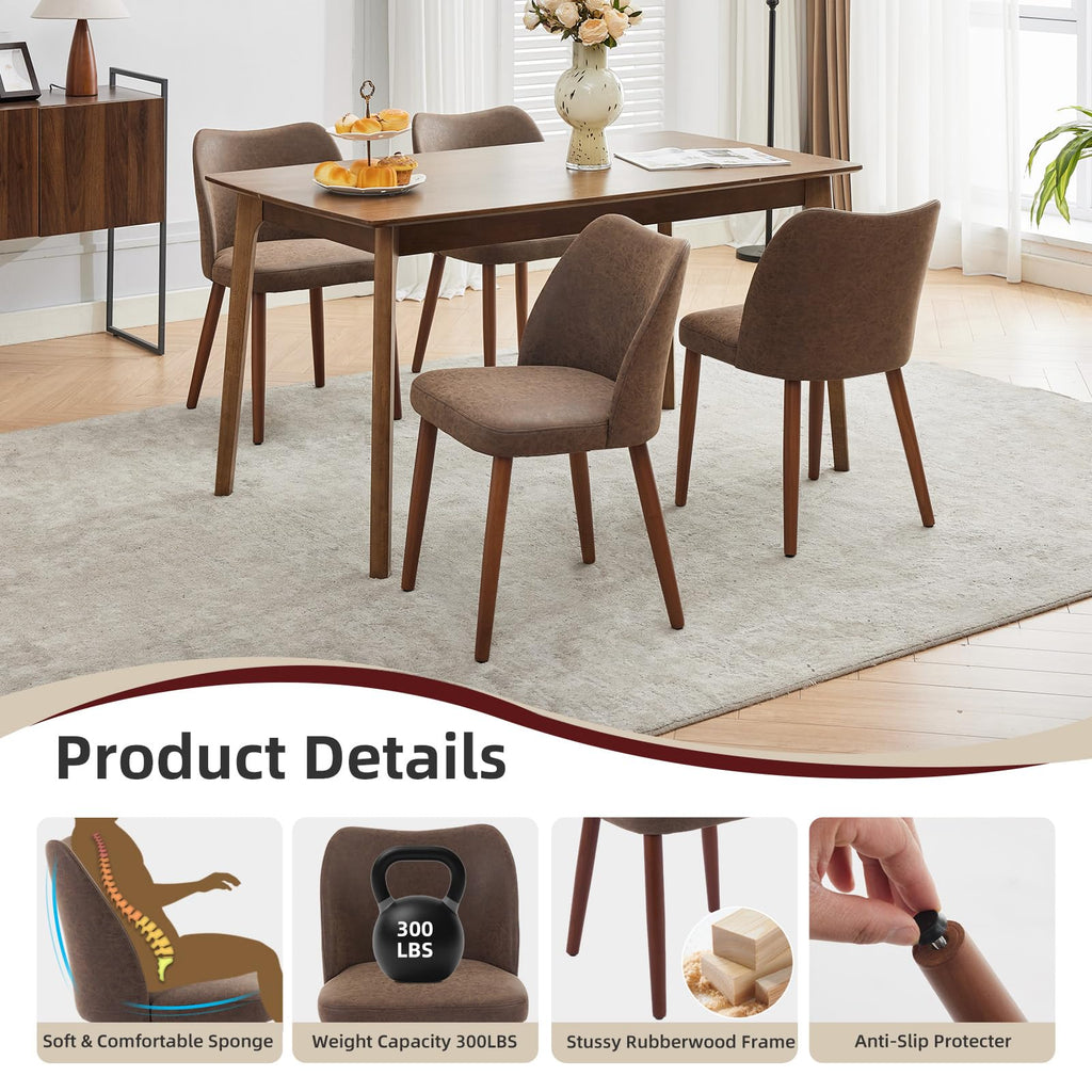 Leather Dining Chairs Set of 4 Upholstered PU Dining Chair with Wood Legs, Wing Backrest, Wooden Kitchen Chairs with
