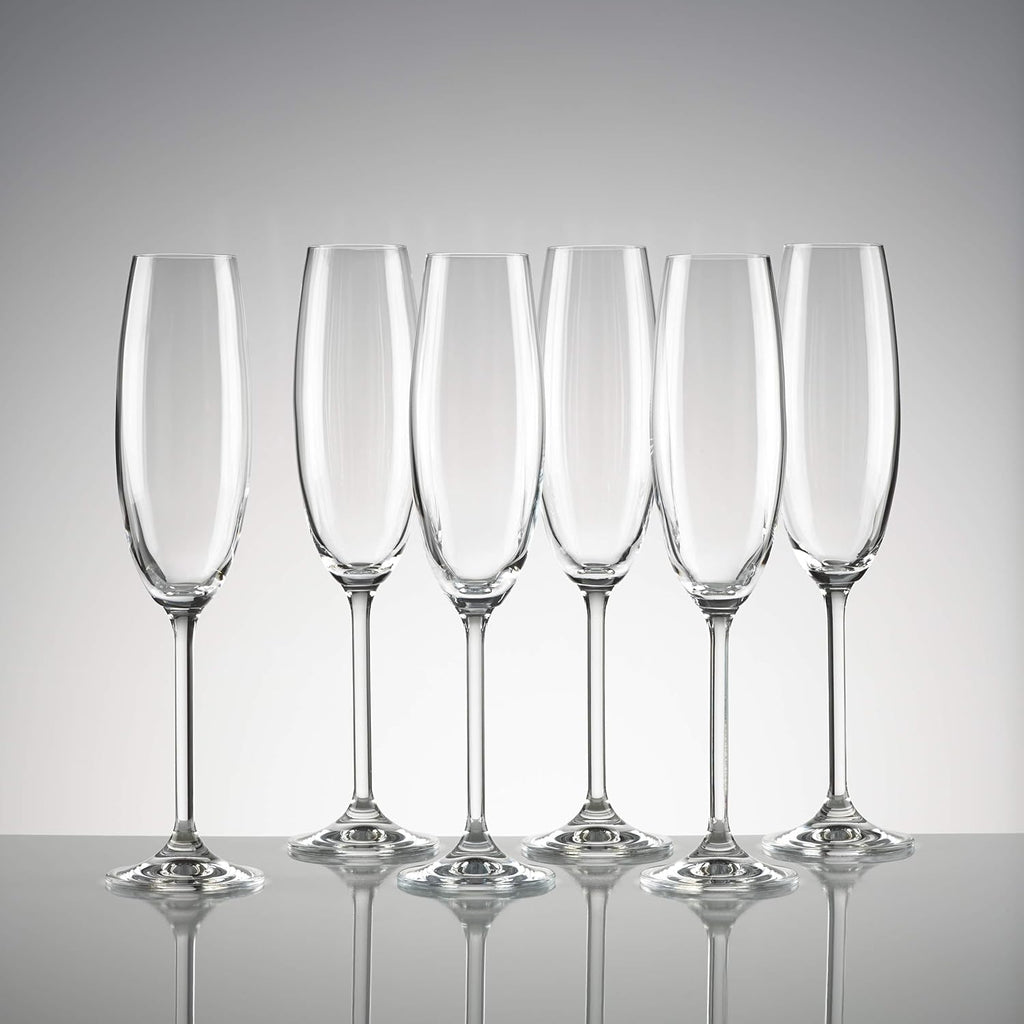 Champagne Flutes, Tuscany Classics 8 Oz Champagne Glasses Set of 6, 1.5 x 10-inch, Clear European Glass, Stemware