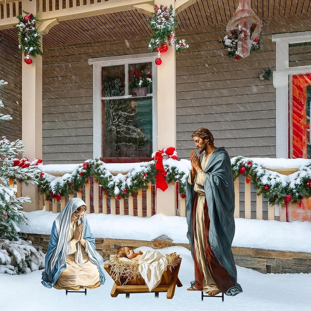Large Nativity Scene Yard Metal Signs Stakes, 3pcs 38" Rustic Realistic Nativity Scene Christmas Decorations Outdoor