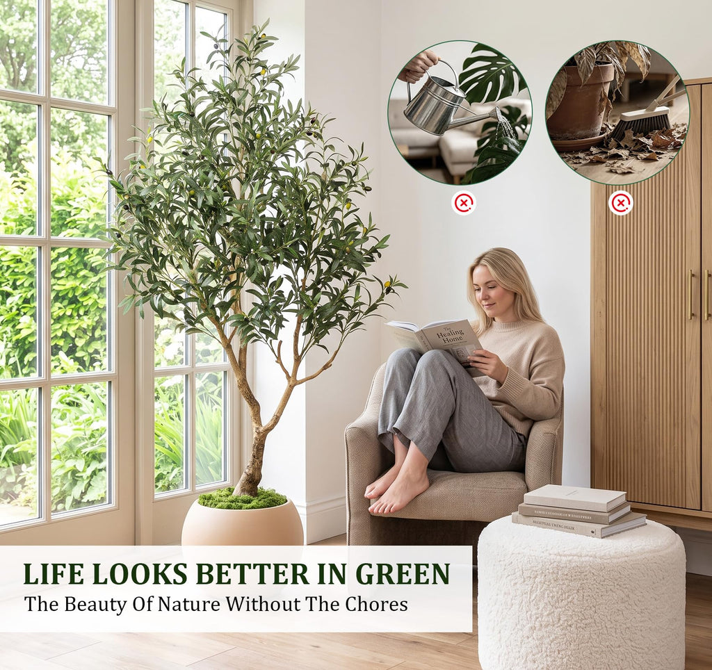 8FT Artificial Olive Tree with Thick Trunk & Realistic Leaves