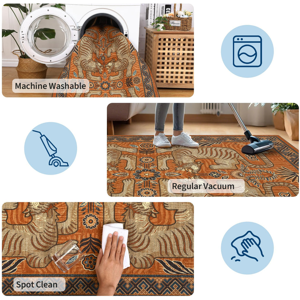 Tiger Print Washable Non Slip Runner Boho Hallway Rugs