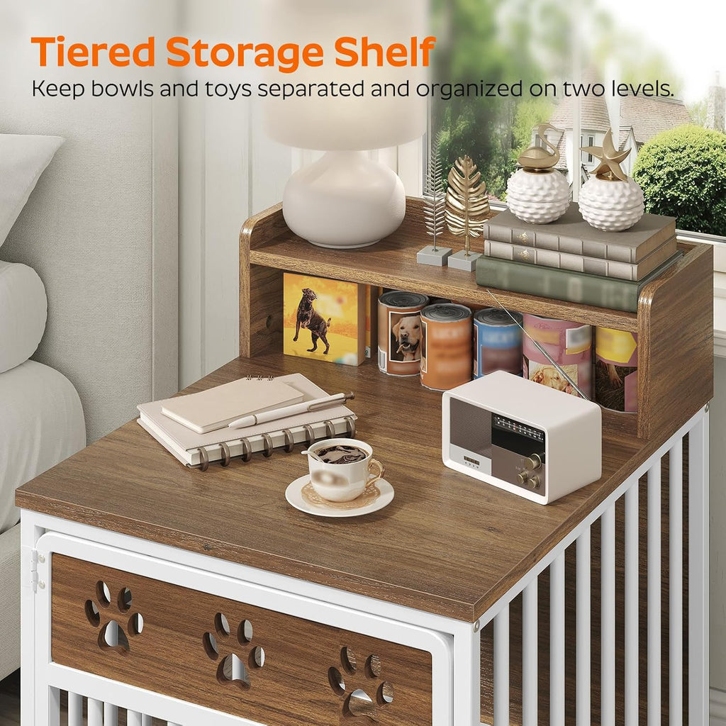 Dog Crate Furniture, Wooden Dog Kennel with Storage, Indoor Pet Crate End Table, Two-Tier Small Dogs House