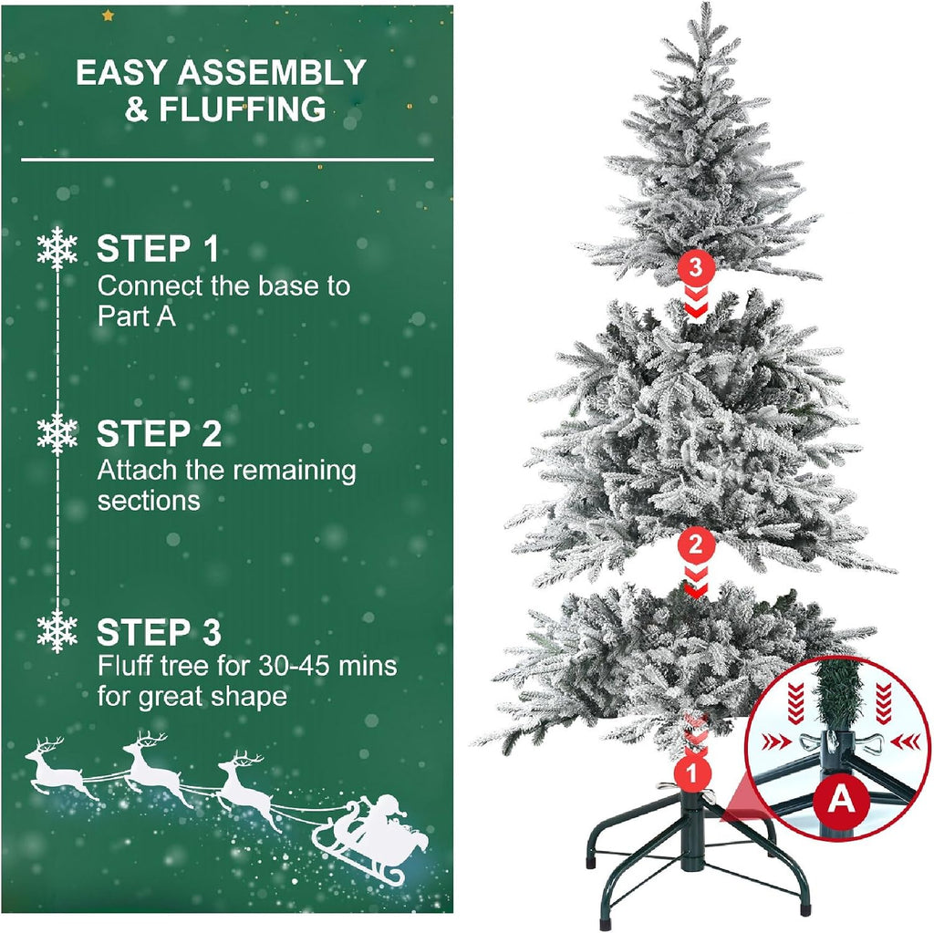 Prelit Flocked Christmas Tree with Fluffy Tips & 9 Lighting Modes