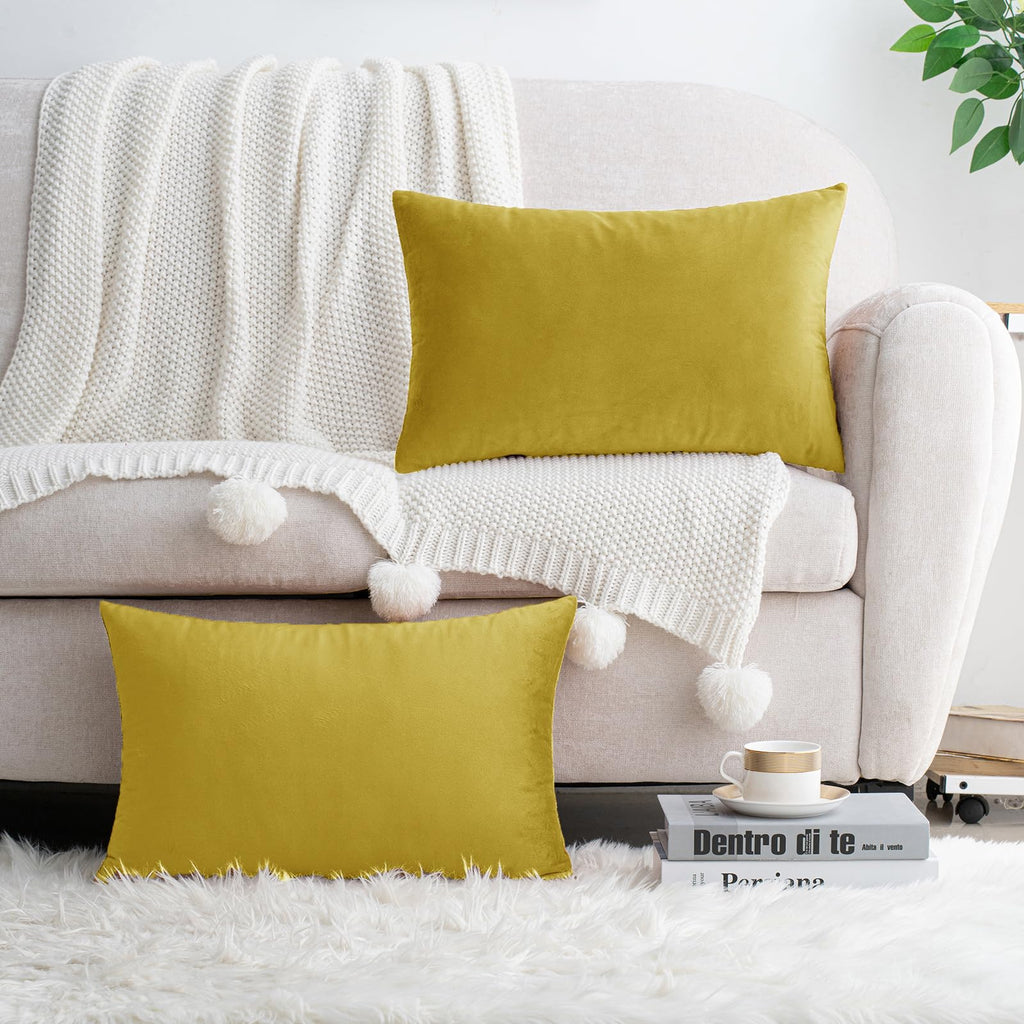 Yellow Throw Pillow Covers Velvet 12x20 Inch Pack of 2