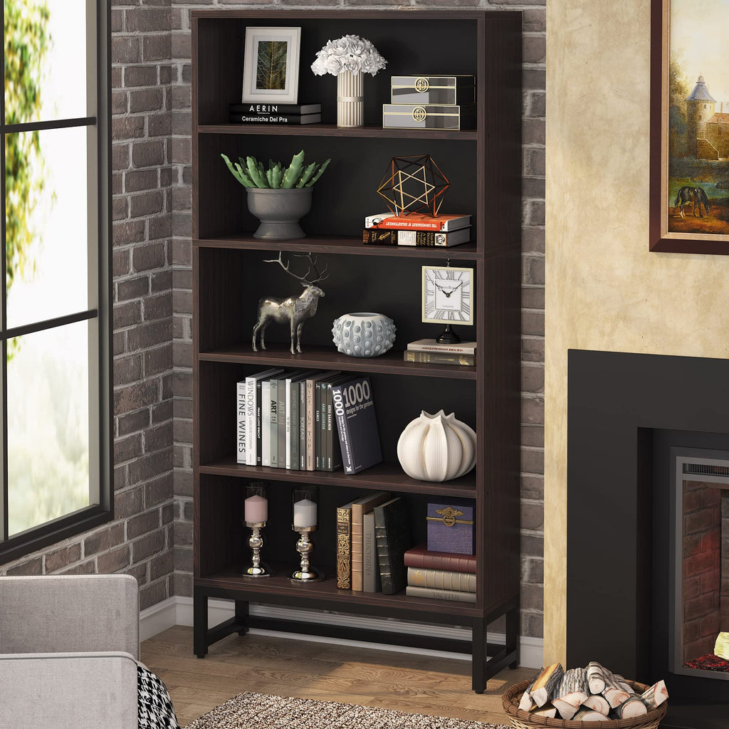 Tall Bookcase and Bookshelf, 70.8" Large Bookcases Organizer with 5-Tier Storage Shelves, Heavy Duty Free-Standing