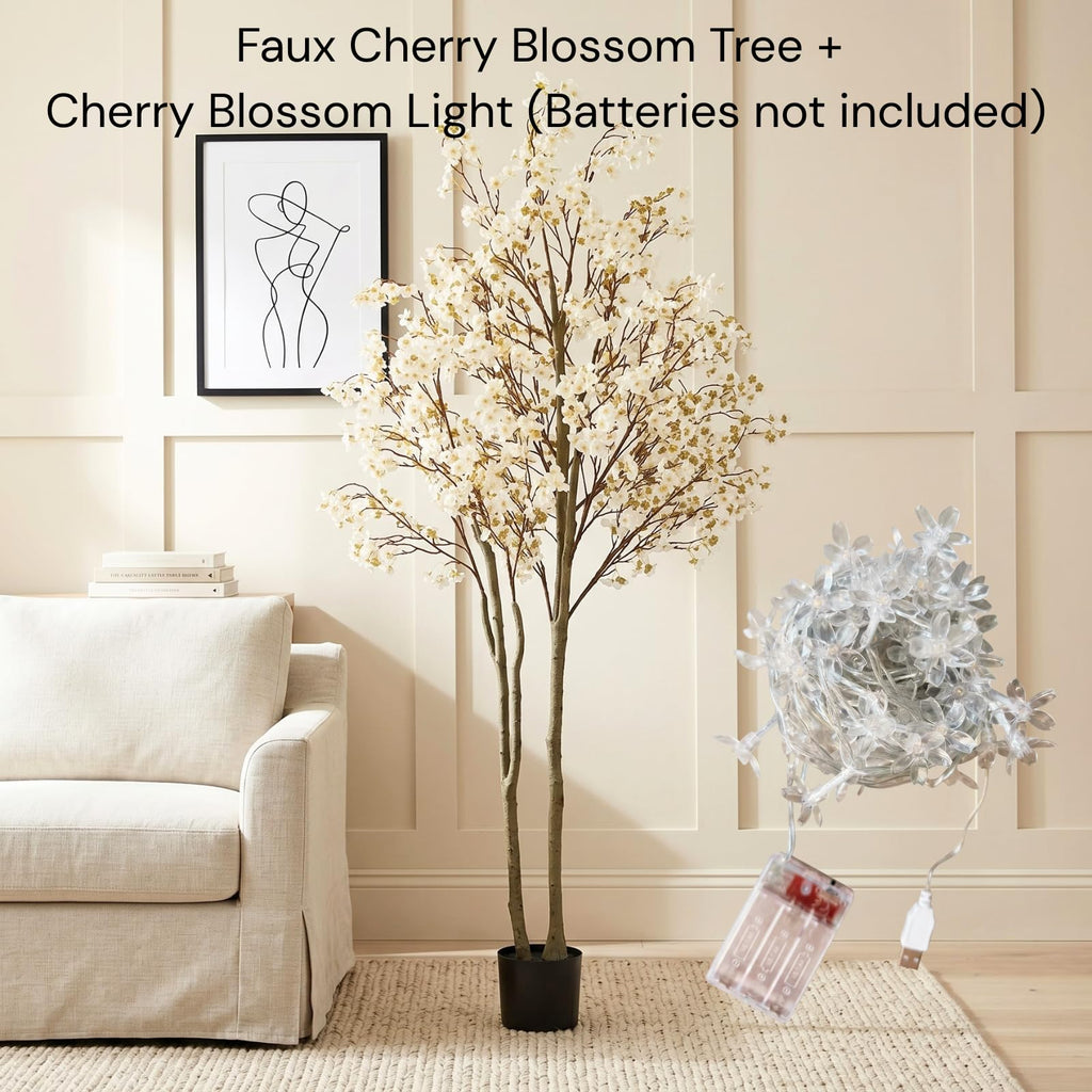 Artificial Cherry Blossom Tree with Lights 6ft Tall, Living Room Decor