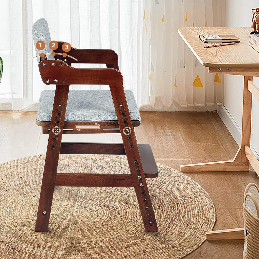 Wooden High Chair for Toddlers to Teens Adjustable Kids Learning Chair with Steps, Child Seats with Removable
