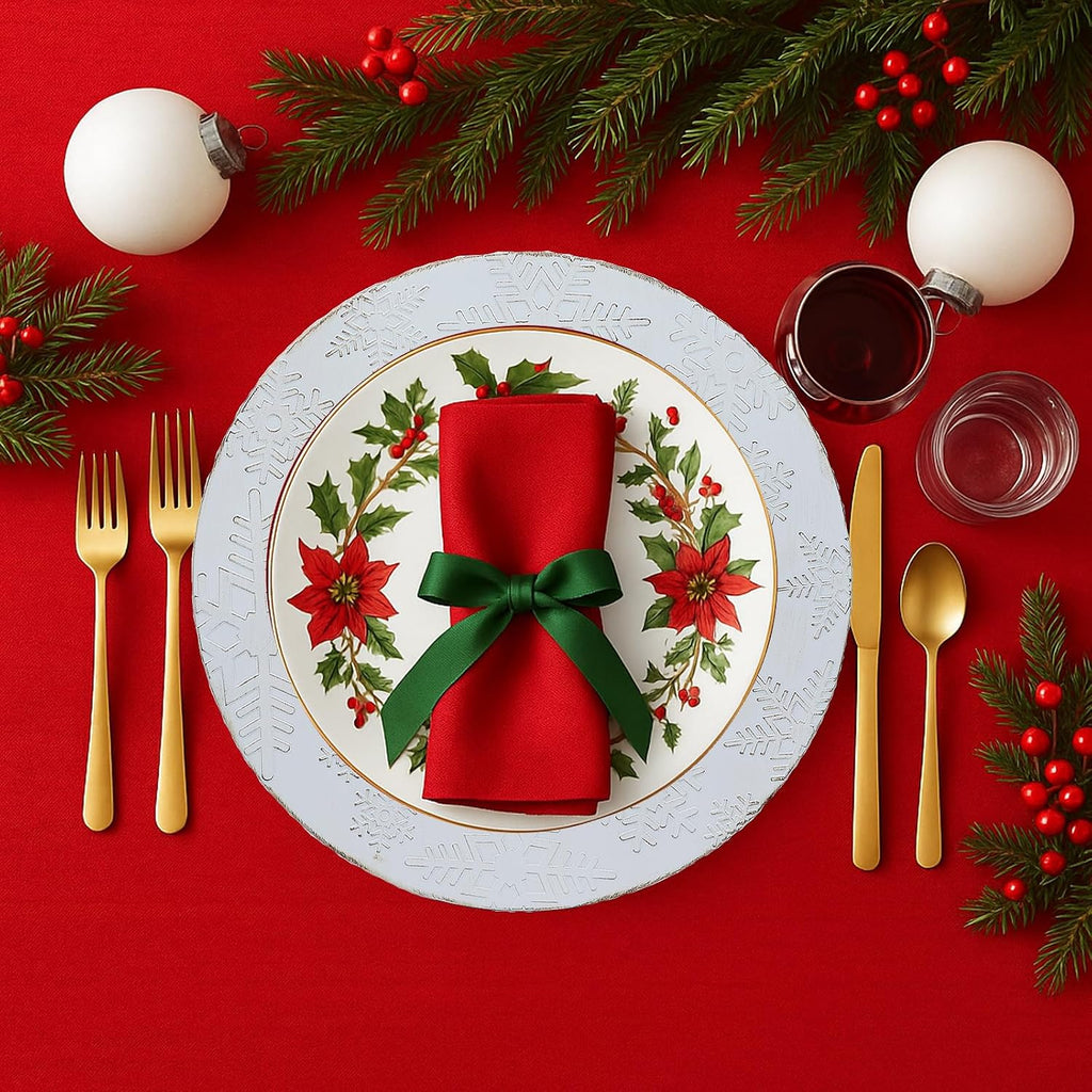 Christmas Snowflakes White Charger Plates, 13 Inch Set of 6 Chargers for Dinner Plates, Parties, Holiday Table