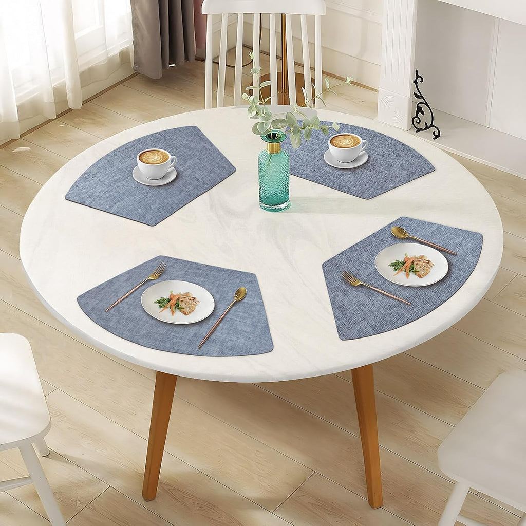 Round Table Placemats, Faux Leather Wedge Shape Place Mats Heat Resistant Wipeable Washable Table Mats - Set of 4