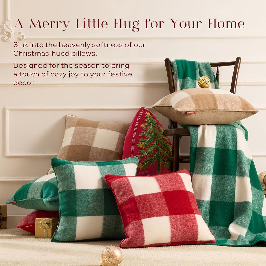 Christmas Throw Blanket, Premium Faux Wool Buffalo Check Blanket with Locking Edge Warp-Knitted Christmas Plaid