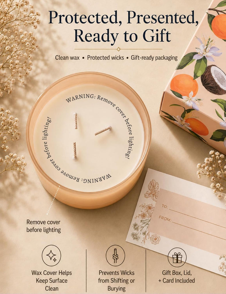 Coconut Orange Blossom Scented Candle, 3-Wick Large Soy Candle 15.8 oz - Set of 158