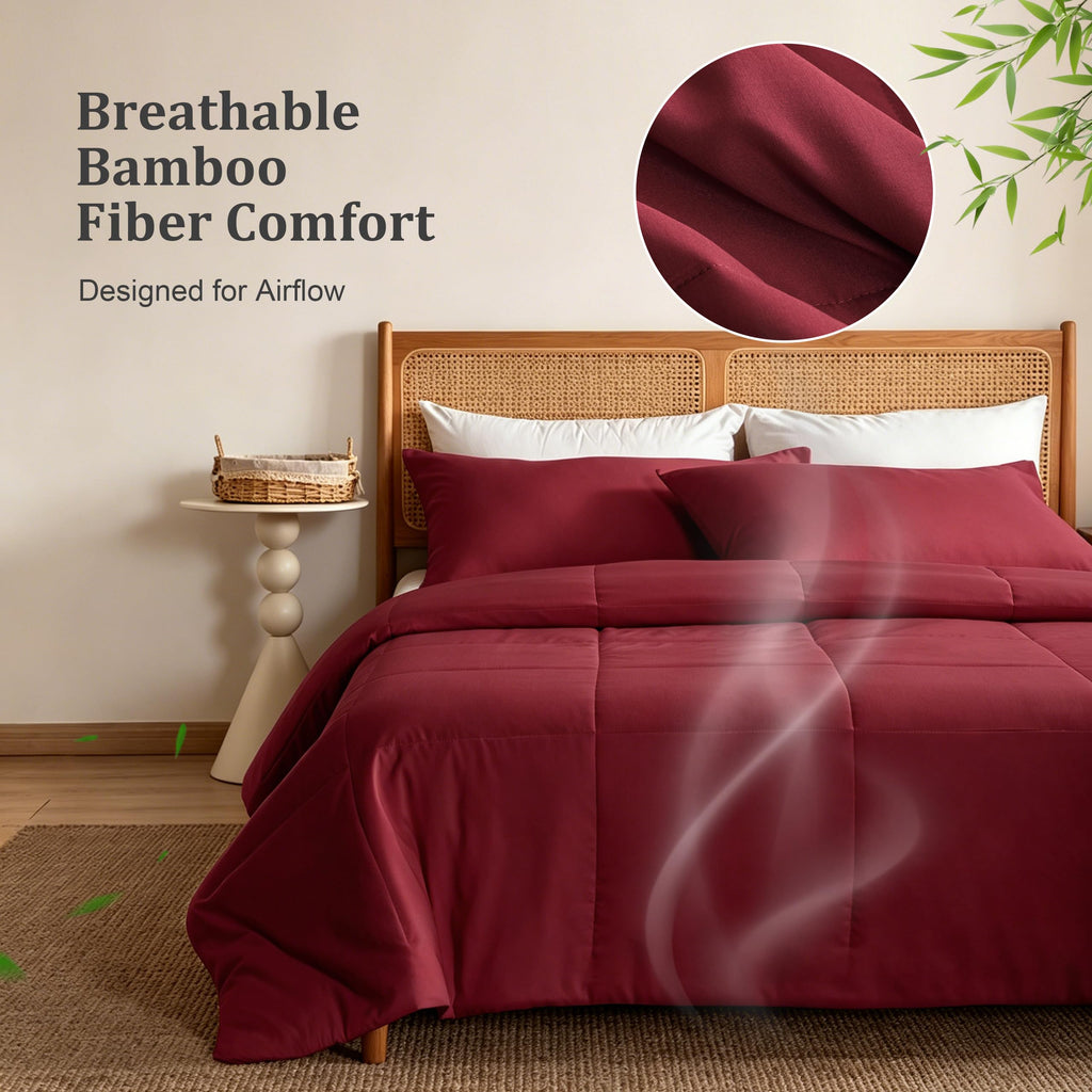 King Cooling Comforter Set, 3-Pc, Rayon Derived from Bamboo, Wine