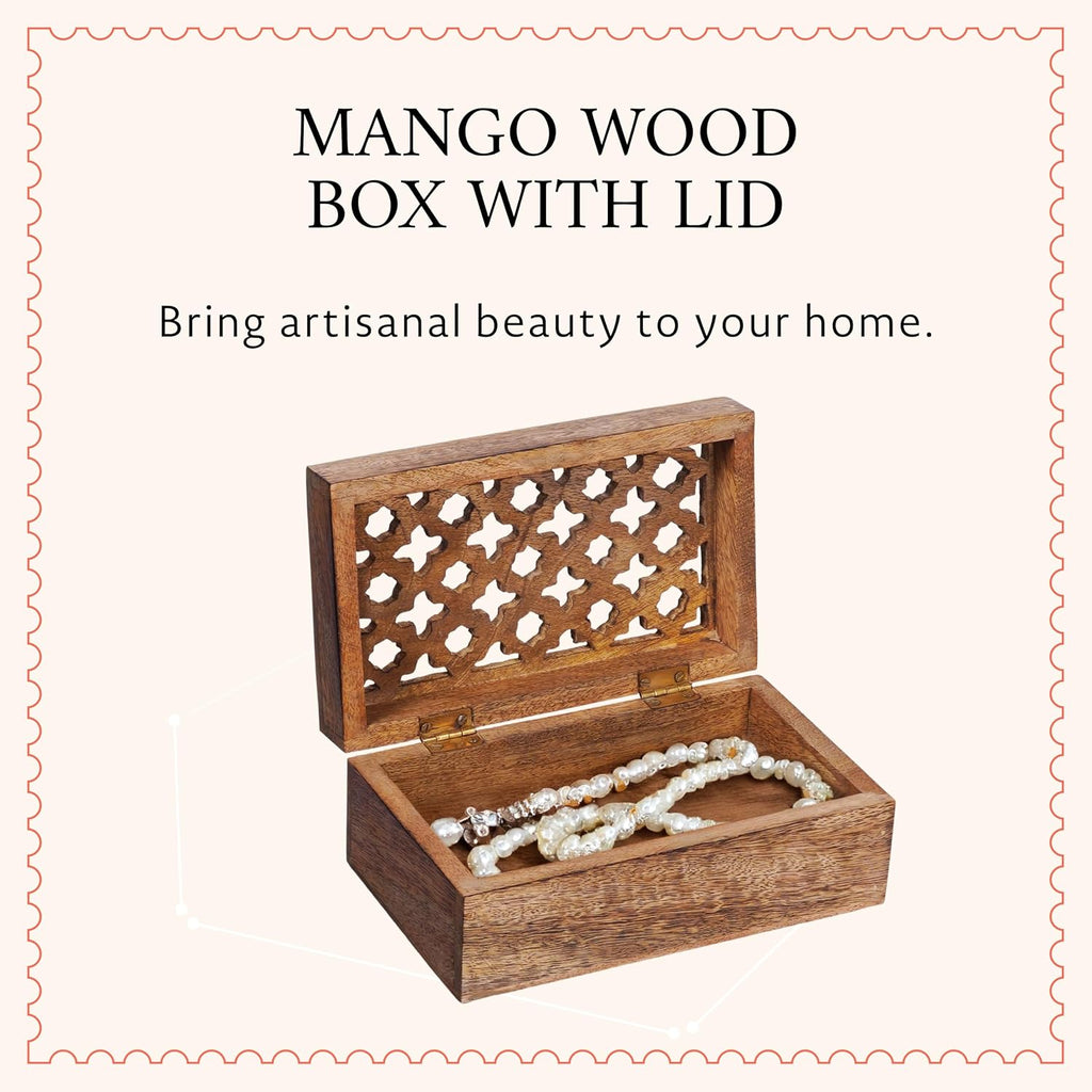 Trellis Mango Wood Storage Box - Medium Burnt, 7.5