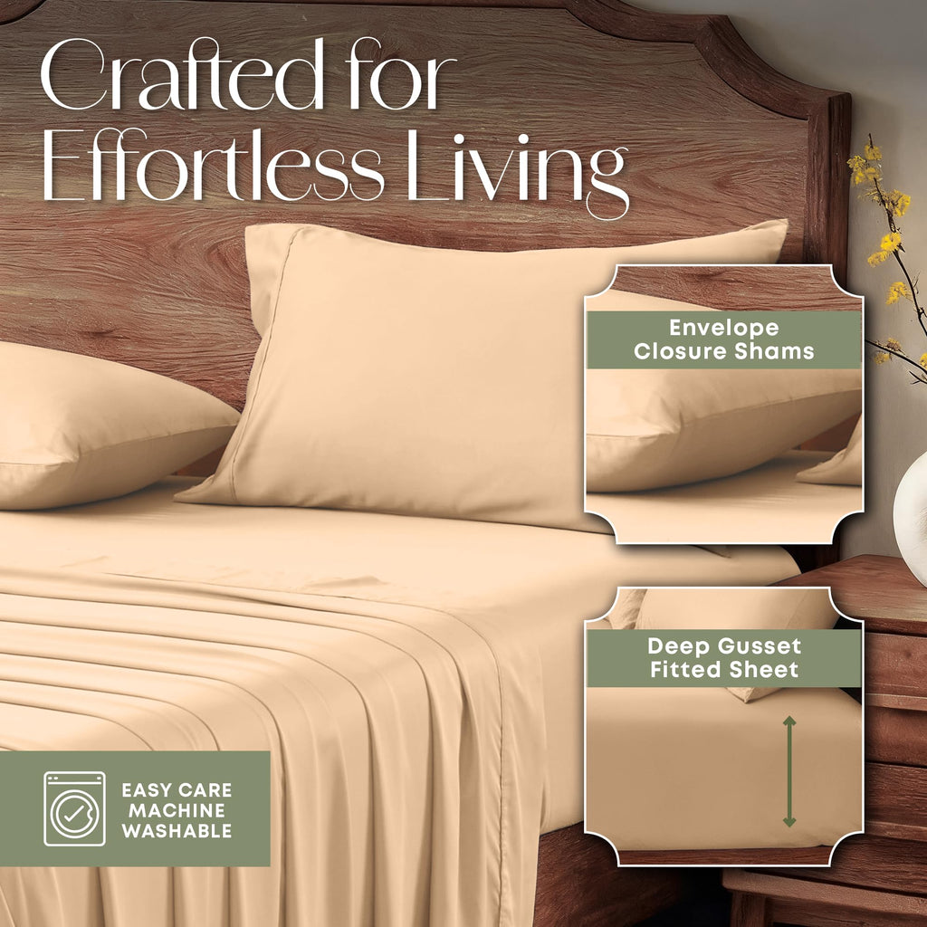 4-Piece 400 TC Viscose Derived from Bamboo Sheets - 1 Fitted, 1 Flat, 2 Pillow Cases - Deep Pocket Cooling
