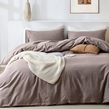 Duvet Cover Set- 100% Washed Cotton 3 Pcs Soft Comfy Breathable Chic Linen Feel Bedding, 1 Duvet Cover and 2