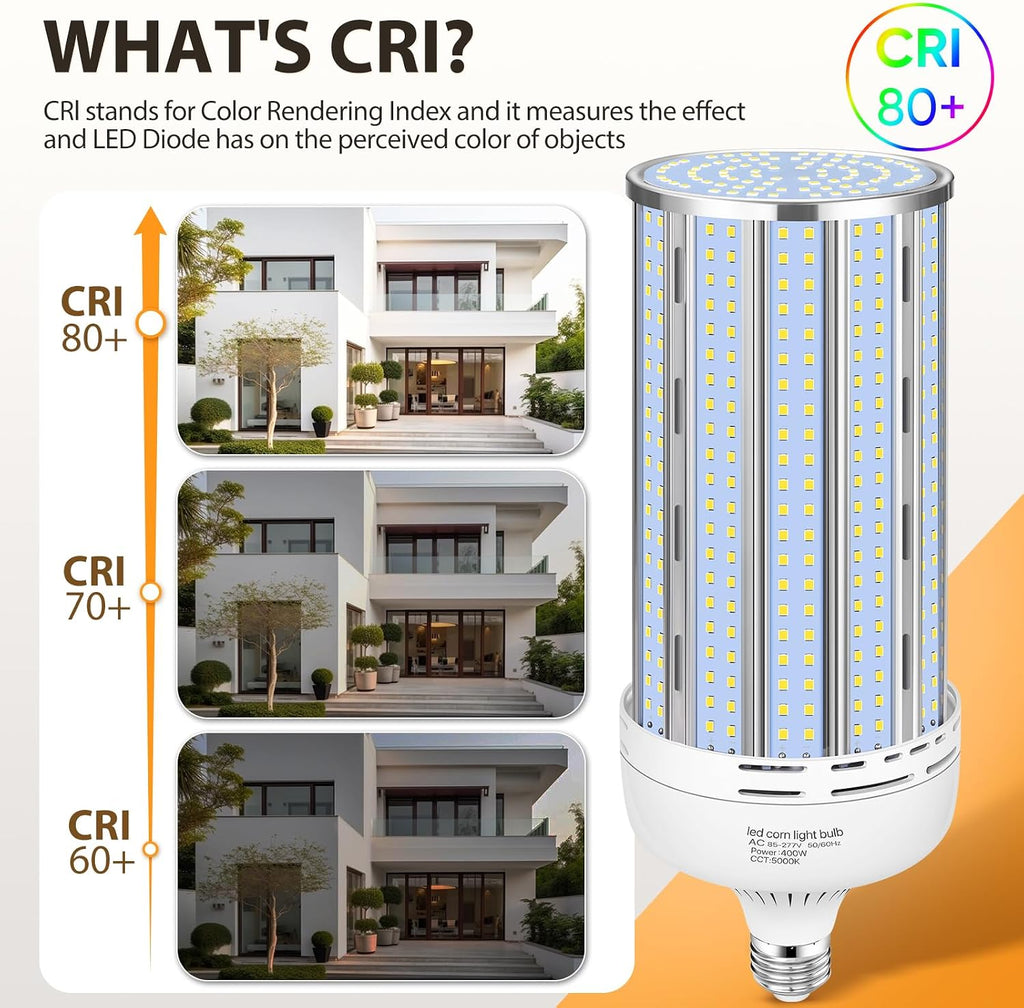 2 Pack 400W Corn LED Light Bulb Fanless,5000K Daylight(Eqv.1,200w Mh/Hps/Hid) Non-Dimmable E26/E39 Large Mogul Base