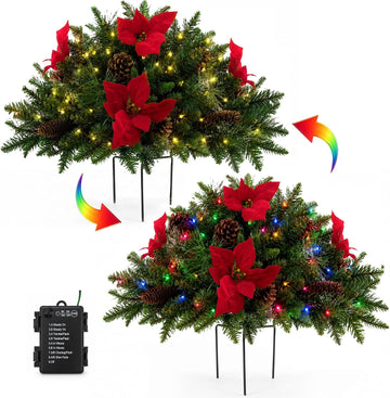 Christmas Tree Urn Filler, Battery Operated with Timer, Pre-lit Dual-Color Changing LED Lights, 2 Pack 24 Inch