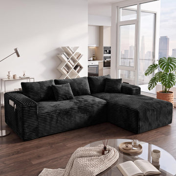 Couch ≈94inch, L-Shaped Sofa, Boneless Couch, with Chaise (Black, 94IN)