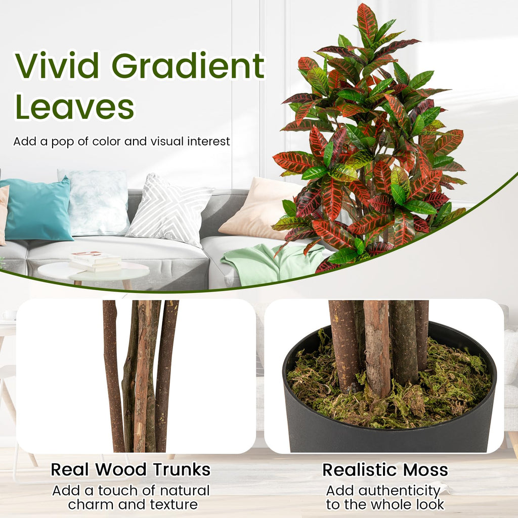 5 FT Tall Artificial Croton Palm Tree, 2 Pack Lush Faux Tree in Pot