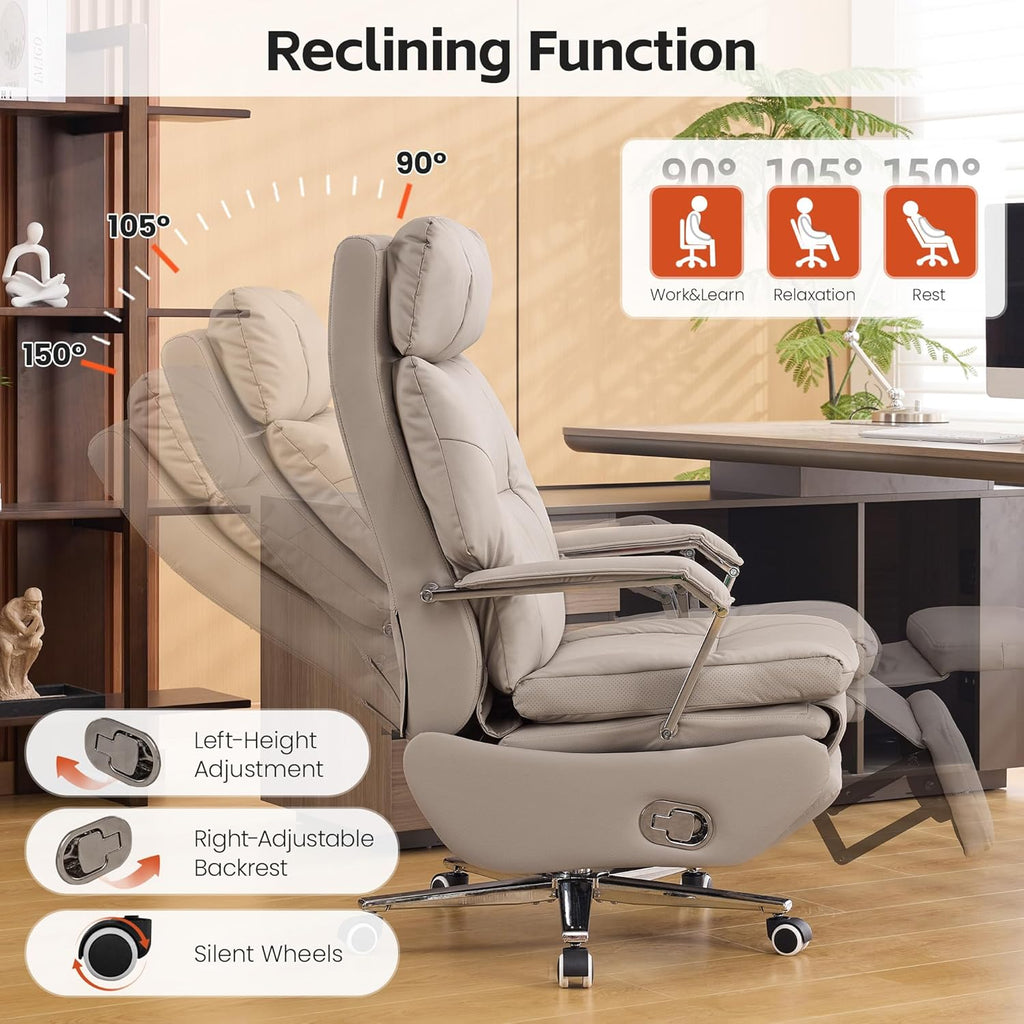 Big and Tall Executive Office Chairs with Footrest, Ergonomic 360° Swivel Desk Chair High Back Recliner, Manual 150°