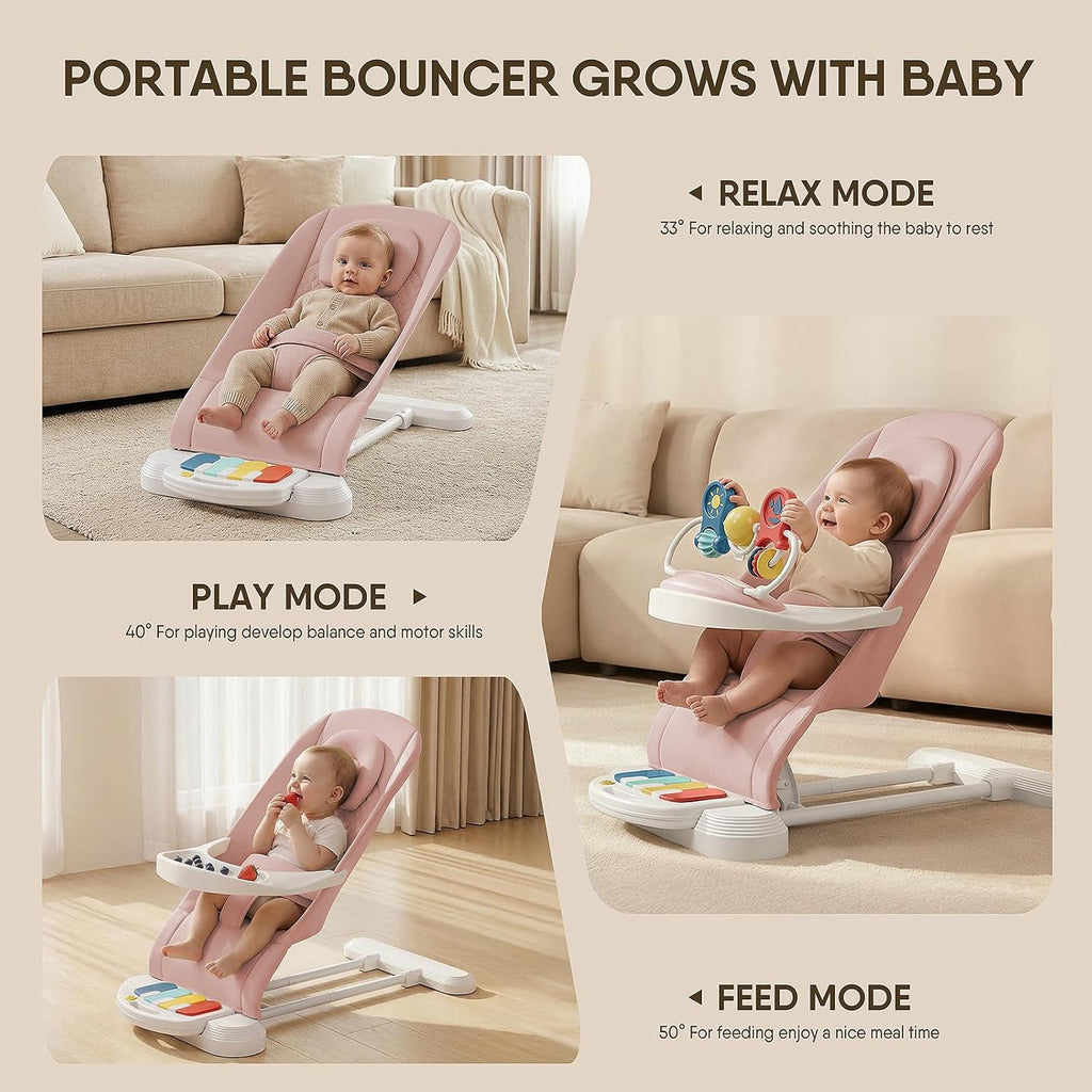 Baby Bouncer, Easy to Assemble Baby Bouncer Seat with Feeding Tray
