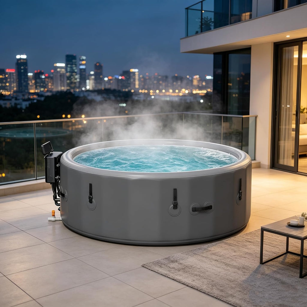 4 to 6 Person Inflatable Hot Tub, Portable Outdoor Spa with 150 AirJets, 6 LED Color Lights & Filter System, 85" x 28"