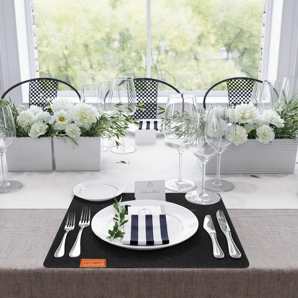 6 Placemats, 6 Coasters & 6 Cutlery Bags, Dark Gray Felt Table Mats