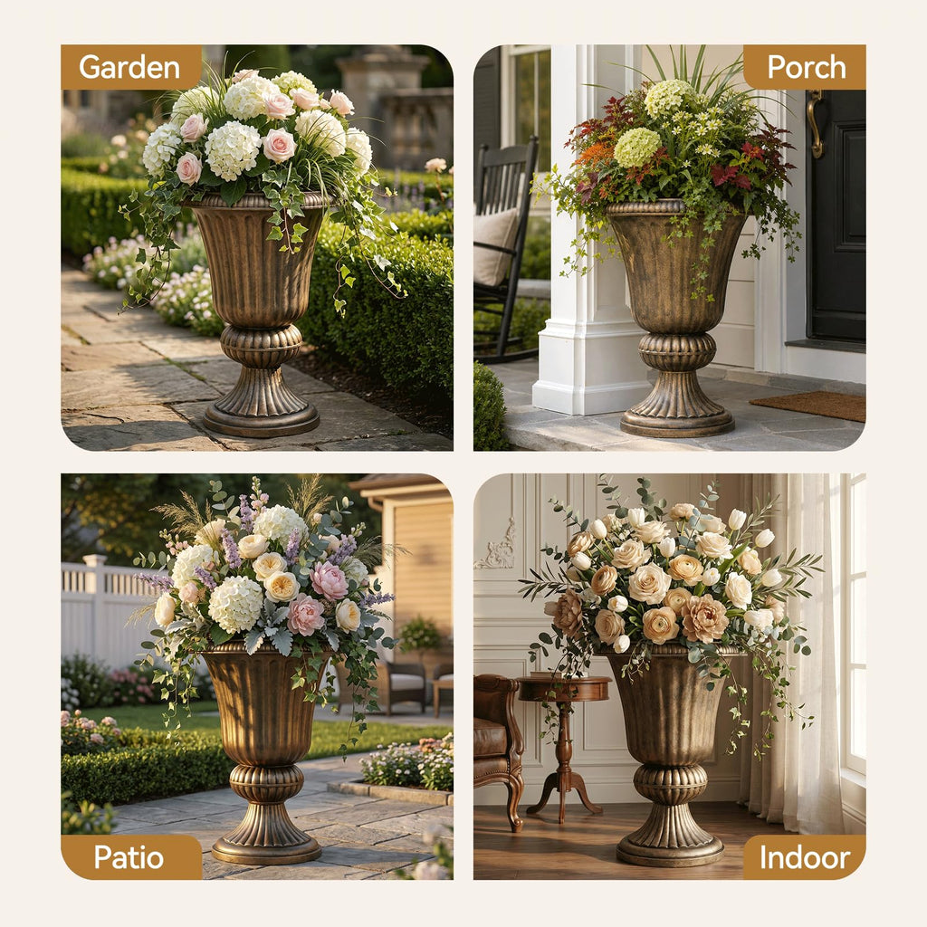 20 Inch Urn Planter for Outdoor Plants, Set of 2, Bronze
