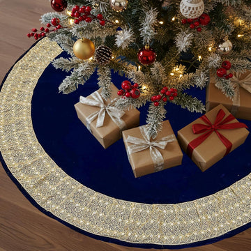 72Inch Christmas Tree Skirt, Extra Large Velvet Tree Base Cover with Gold Glitter Trim and Bow, Big Tree Skirt for