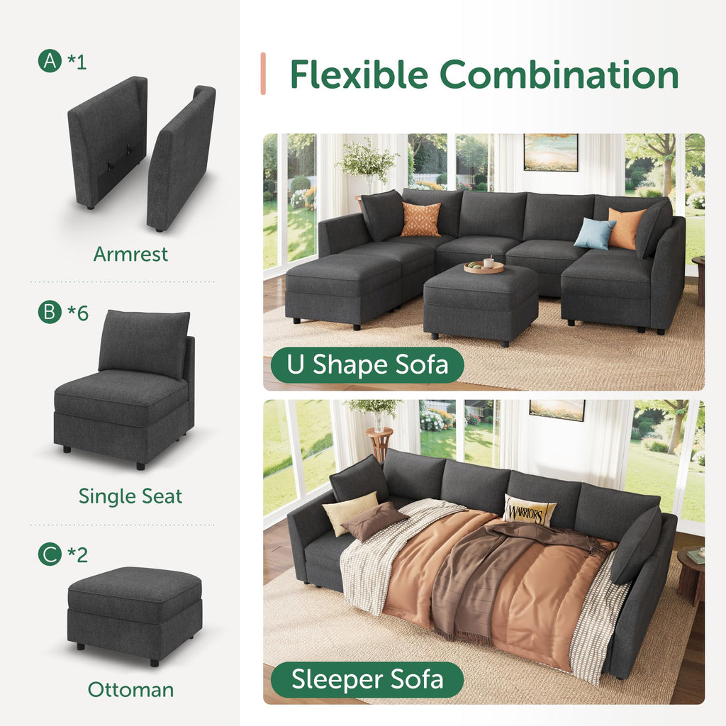 Modular Sofa Sectional Sleeper Couch with Storage Seat Reversible Sectional Sleeper Couch Modular Sofa - Snowflake